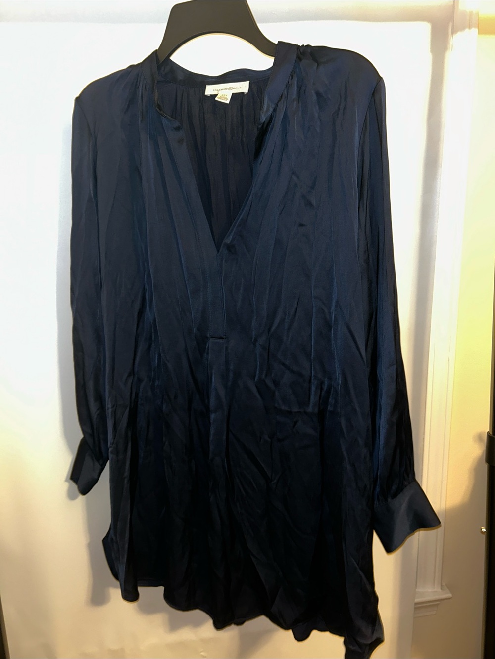 Treasure & Bond Silky Navy V-Neck Tunic Dress